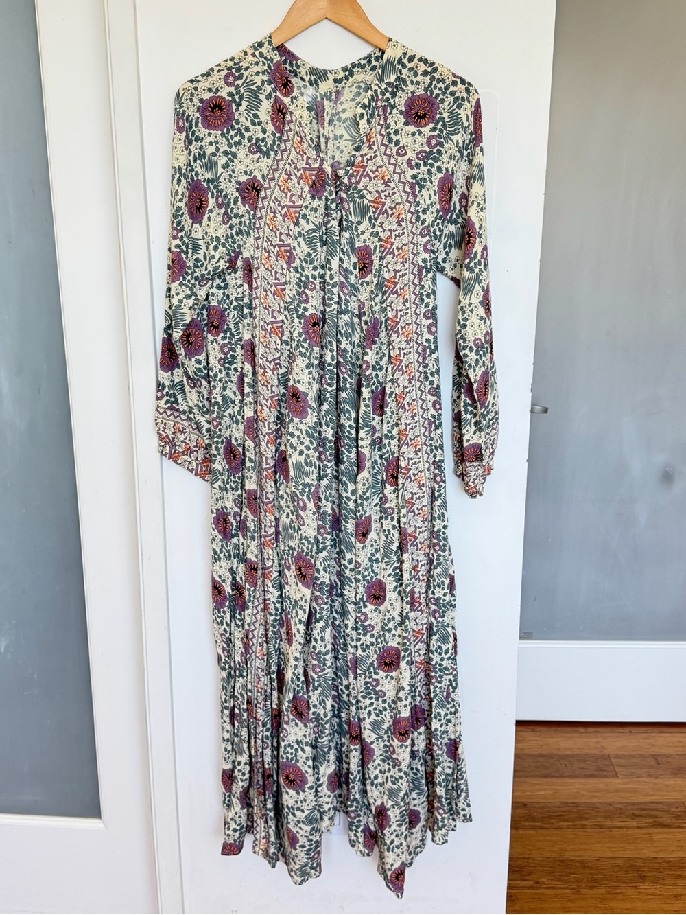 Natalie Martin M Cream + Purple Floral Maxi Dress